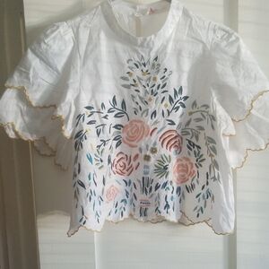 Zara Trafaluc  Women White Blouse with Floral Embroidery
